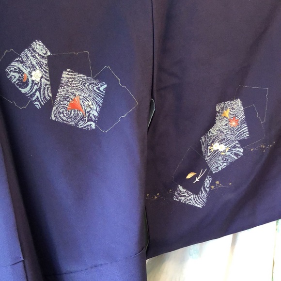 Vintage navy polyester kimono with small print detail - Picture 5 of 10